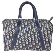 vtg 70S CHRISTIAN DIOR BLUE TROTTER OBLIQUE JACQUARD MONOGRAM LOGO BOSTON BAG