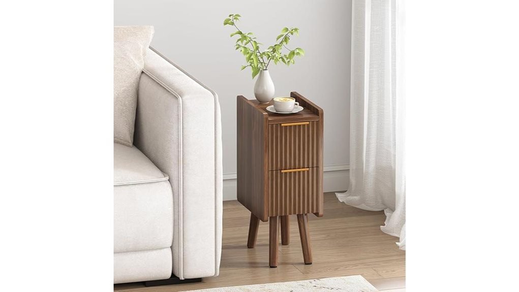 walnut fluted nightstand drawers