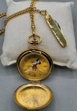 Walt Disney Mickey Mouse Gold Tone 42mm Pulsar Quartz Pocket Watch