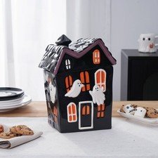 Way To Celebrate Haunted House Cookie Jar Canister Treat Jar Halloween Ghost