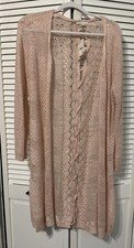 Women's Lite Peach Long Knit Duster Sweater Cardigan New Large