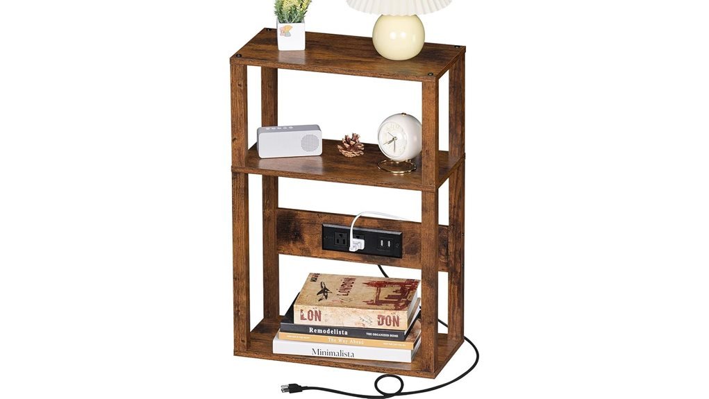 wooden side table with charger