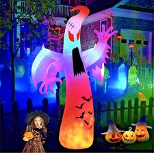 12 FT Halloween Inflatables Giant Ghost with Wings Outdoor Decorations Colorful