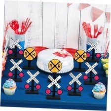 15 Set Train Theme Birthday Party Decor 6.7 inch Railroad Crossing Sign Table