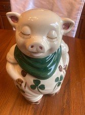 1940’s shawnee smiley pig cookie jar with shamrocks in incredible condition