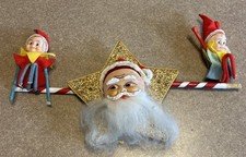 1960’s Vintage Knee Hugger Elf On Seesaw & Santa Head Star Christmas Tree Topper