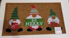 29"x17" 3 Gnomes , "Be Merry" Christmas Coir Outdoor Mat Brown Allure Home