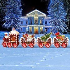 4 Pieces Christmas Decorations Outdoor Yard Train Lawn Sign Gingerbread Style