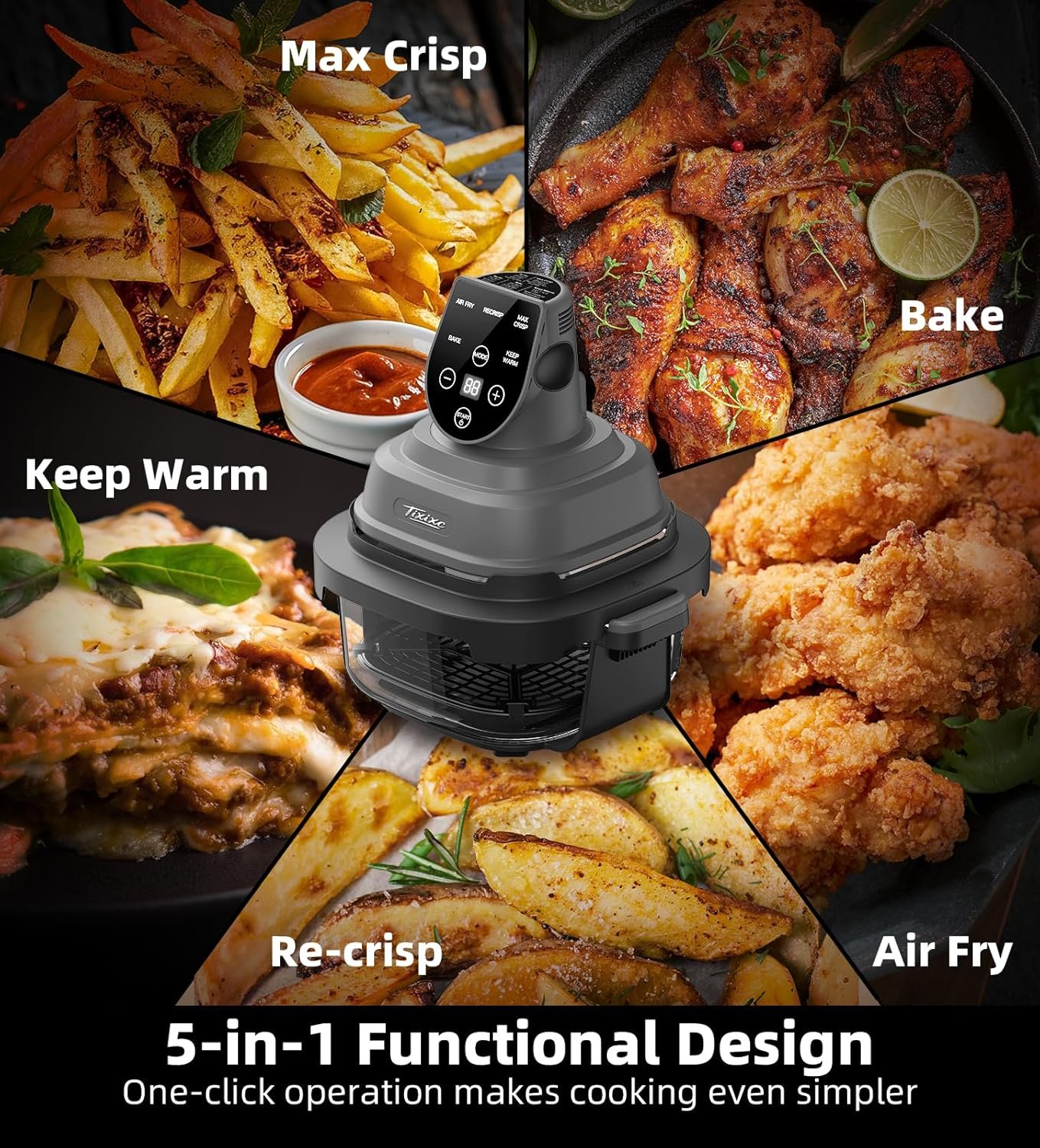 5-in-1 Portable Glass Air Fryer, 4QT