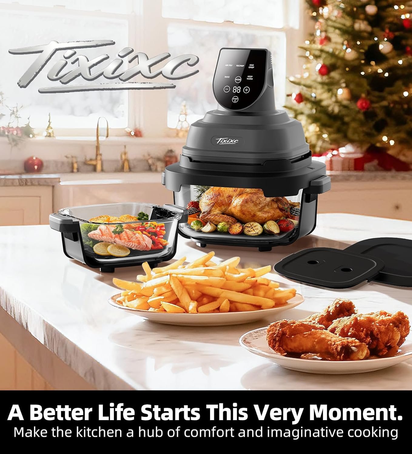 5-in-1 Portable Glass Air Fryer, 4QT