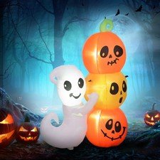 5ft Inflatable Halloween Ghost and Pumpkin, Outdoor LED Display