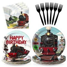 96Pcs Train Party Decorations Vintage Steam Train Plates and Napkins Trains D...