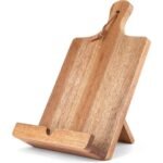 Wooden recipe stand with a sleek design, perfect for holding tablets or cookbooks while cooking, enhancing kitchen organization and style.