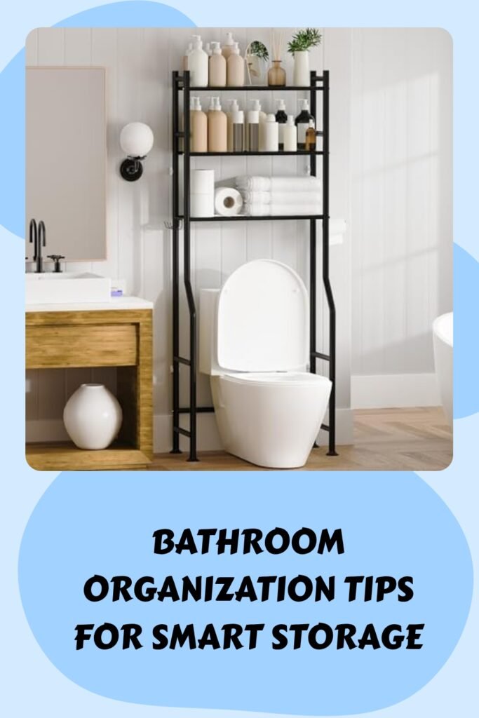 Modern bathroom with organized shelves, stylish storage solutions, and essential toiletries for efficient space management and smart storage tips.