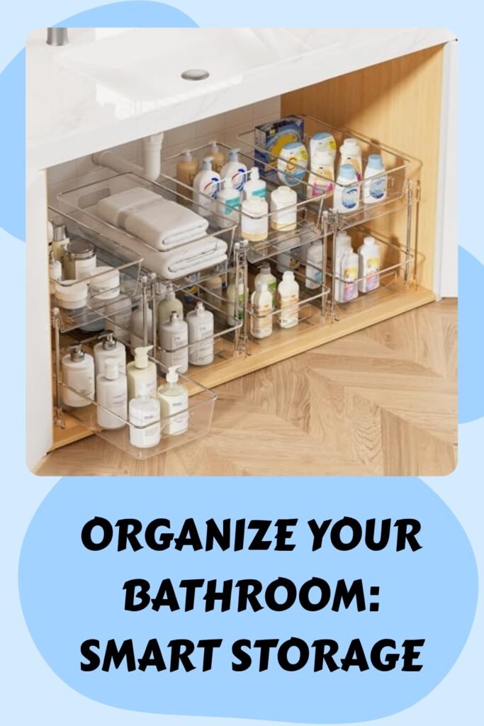 Under-sink bathroom storage solution featuring organized shelves for toiletries, towels, and cleaning supplies to maximize space and enhance organization.