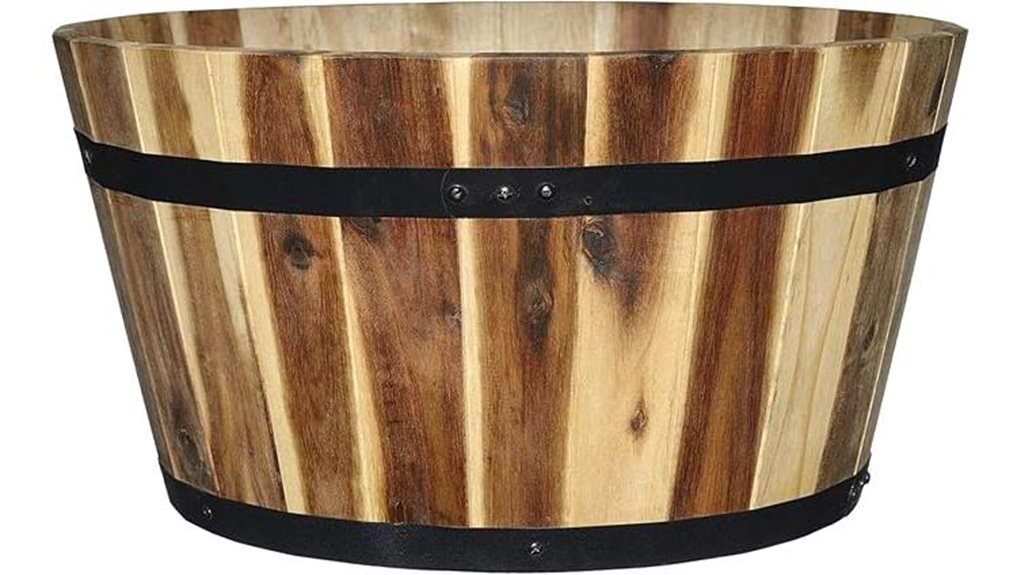 acacia whiskey barrel planter