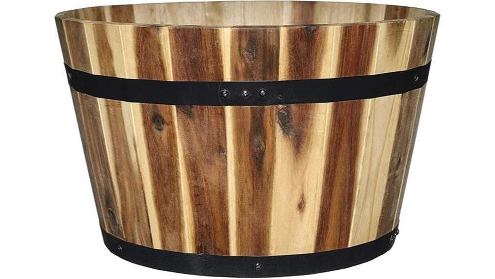 acacia whiskey barrel planter
