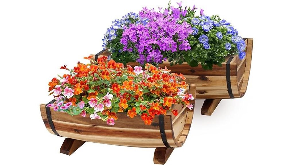 acacia wood planter barrels
