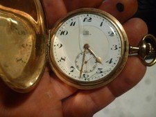 Antique Omega pocket watch Switzerland Gold plate Full Hunter 50mm