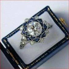 Art Deco Style Round Lab Created Diamond 14K White Gold FN Engagement Ring