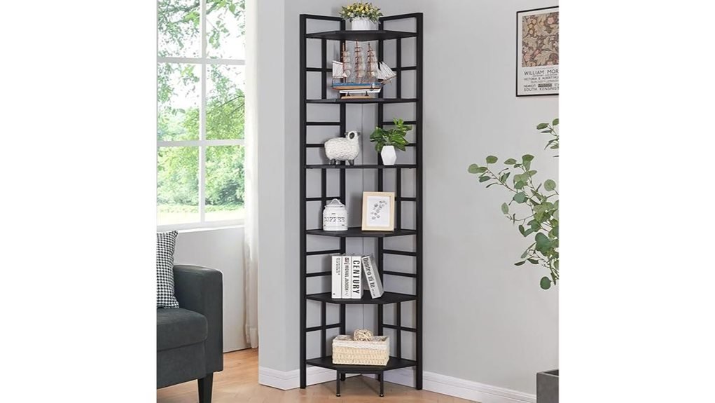 black industrial corner bookshelf
