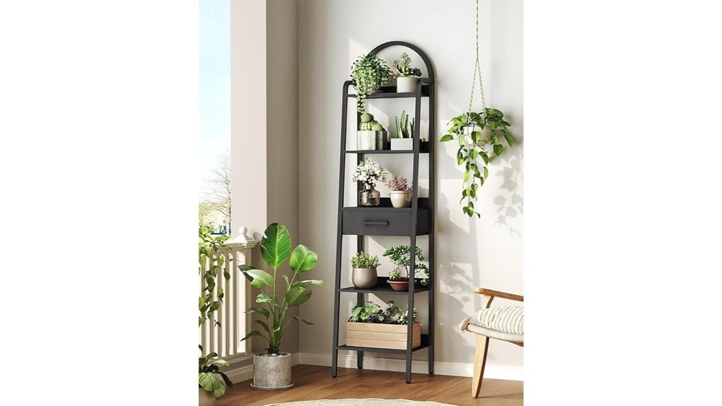 black ladder shelf drawer