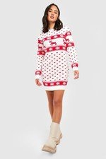 Boohoo Christmas Sweater Jumper Womens S/M Reindeer Novelty Knitted Festive