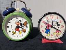 Bradley Mickey Mouse Goofy Alarm Clocks Lot Of 2 Vintage Clocks RARE Color!