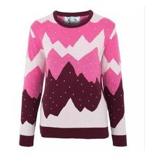 British Christmas Jumpers Women's Mountain Peak Pink Eco Christmas Jumper Size S