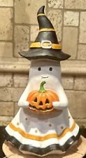 Candy Corn Lane Ghost Witch With Pumpkin 13” Figurine LED Light Up Halloween NWT