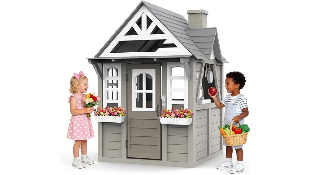 cedar playhouse with kitchen