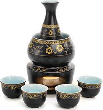 Ceramic Sake Set with Warmer Pot, Japanese Style Porcelain Pottery Hot Cold Saki