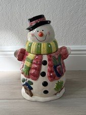 Ceramic Vintage Christmas Winter 2 Piece Snowman Cookie Jar