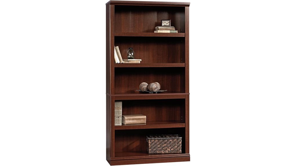 cherry finished five shelf bookcase