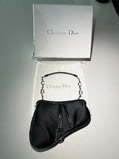 Christian Dior Mini Saddle Bag Black Satin CD Chain Galliano Era 2002 Vintage