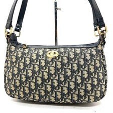 CHRISTIAN DIOR Vintage CD Logo Trotter Hand Bag Shoulder Bag Canvas Leather Navy