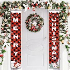 Christmas Decorations Outdoor Yard Front Porch Sign Set Door Hanging Banner Flag