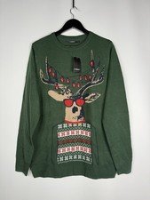 CHRISTMAS REINDEER Jumper - Large - Green - New With Tags -Men’s