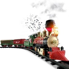 Christmas Train Set for Under The Tree with Lights, Music, Sounds, and Steam –