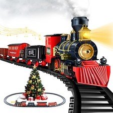 Christmas Tree Train Set with Smoke Lights Sound Around Tree Decor