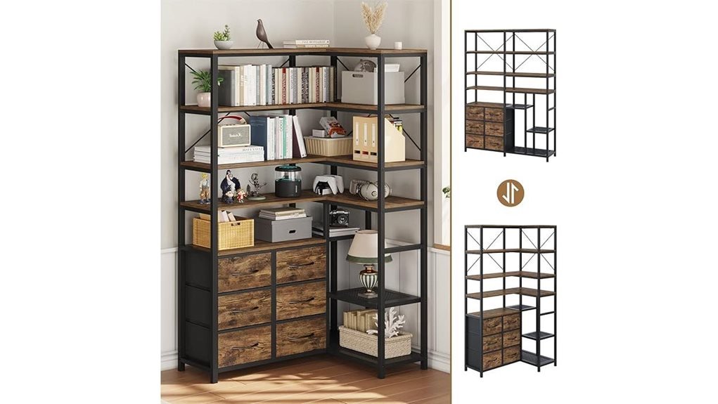 corner bookshelf with drawers