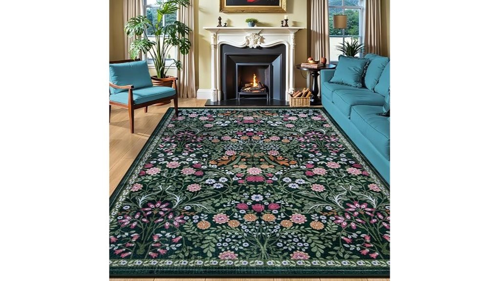 dark green floral rug