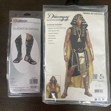 DREAMGUY Men`s Pharaoh Costume Adult Egyptian King Headpiece Large & Sandals NEW