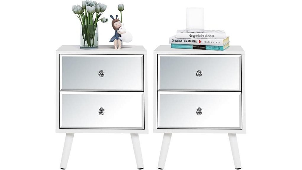 elegant mirrored nightstand pair