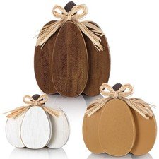 Ferraycle 3 Pcs Fall Wooden Pumpkin 3D Tabletop Decor Farmhouse Rustic Signs
