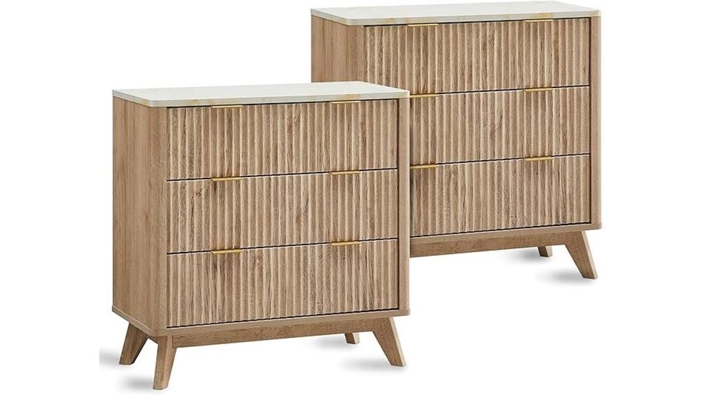 fluted nightstand drawer set