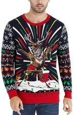 Funny Reindeer Lights Ugly Christmas Sweater Holiday Party Jumper