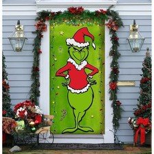 Grinch Christmas Door Cover Decorations Grinch Backdrop Christmas Porch Sign
