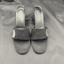 GUCCI M.I.Italy Vintage Denim GG monogram kitten-heel mules