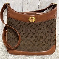 GUCCI Old Gucci GG Canvas Shoulder Bag Leather Vintage Authentic Rare